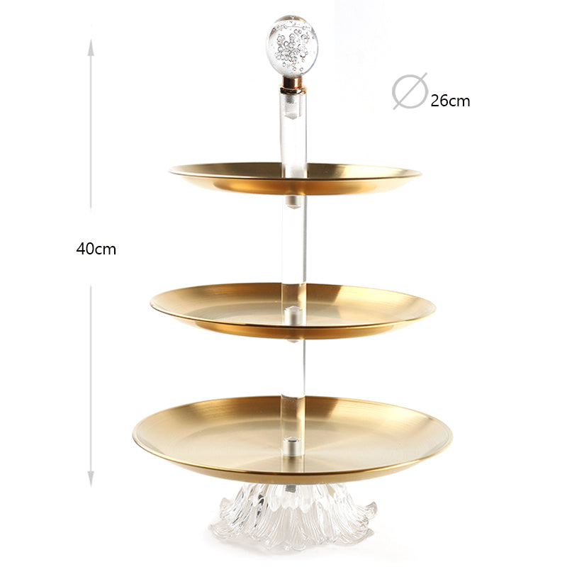 3 Tier Stainless Steel Round Cupcake Holder with Ball Handle Display Stand with Glass Base for Cake Candies Desserts Appetizers Gold - Medaid