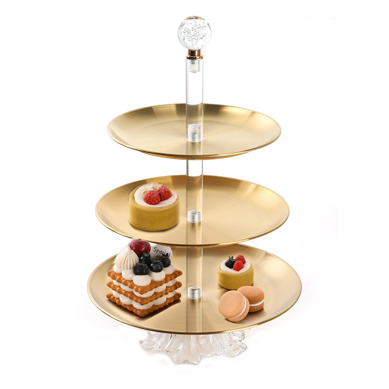 3 Tier Stainless Steel Round Cupcake Holder with Ball Handle Display Stand with Glass Base for Cake Candies Desserts Appetizers Gold - Medaid