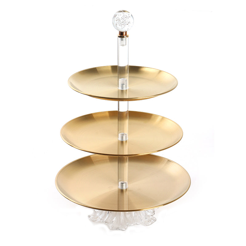 3 Tier Stainless Steel Round Cupcake Holder with Ball Handle Display Stand with Glass Base for Cake Candies Desserts Appetizers Gold - Medaid