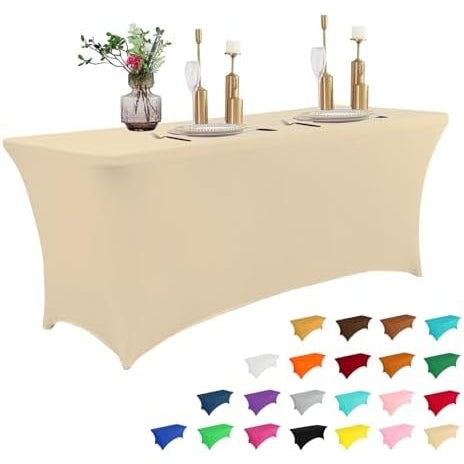 2 Pack 6FT Table Cloth for Rectangular Fitted Events Stretch Black Table Covers Washable Table Cover Spandex Tablecloth Table Protector for Party, Wedding, Cocktail, Banquet, Festival - Medaid