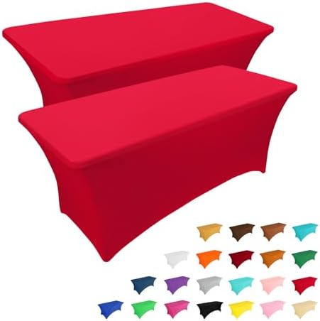 2 Pack 6FT Table Cloth for Rectangular Fitted Events Stretch Black Table Covers Washable Table Cover Spandex Tablecloth Table Protector for Party, Wedding, Cocktail, Banquet, Festival - Medaid