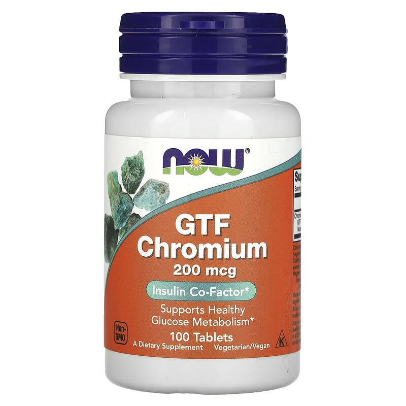 NOW Foods, GTF Chromium, 200 mcg, 100 Tablets - Medaid
