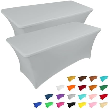 2 Pack 6FT Table Cloth for Rectangular Fitted Events Stretch Black Table Covers Washable Table Cover Spandex Tablecloth Table Protector for Party, Wedding, Cocktail, Banquet, Festival - Medaid
