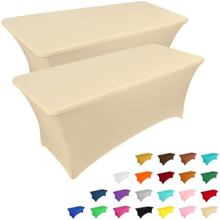 2 Pack 6FT Table Cloth for Rectangular Fitted Events Stretch Black Table Covers Washable Table Cover Spandex Tablecloth Table Protector for Party, Wedding, Cocktail, Banquet, Festival - Medaid