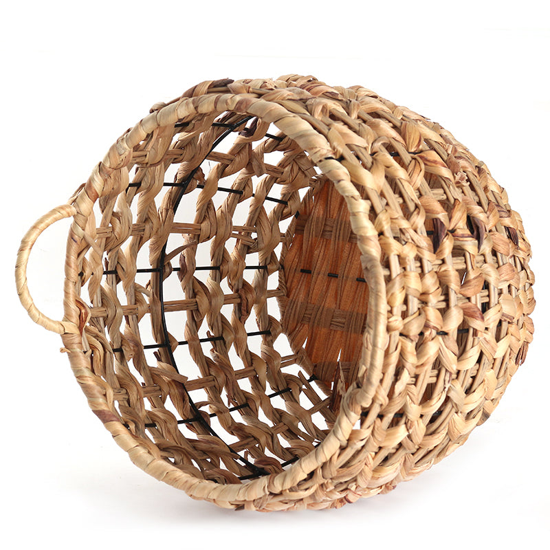 39 CM Multipurpose Handmade Rattan Woven Round Storage Basket with Handles Organizer Baskets for Living Room Bedroom Nursery Laundry - Medaid