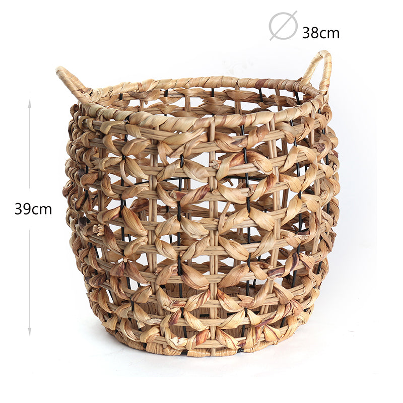 39 CM Multipurpose Handmade Rattan Woven Round Storage Basket with Handles Organizer Baskets for Living Room Bedroom Nursery Laundry - Medaid