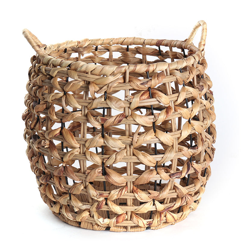 39 CM Multipurpose Handmade Rattan Woven Round Storage Basket with Handles Organizer Baskets for Living Room Bedroom Nursery Laundry - Medaid
