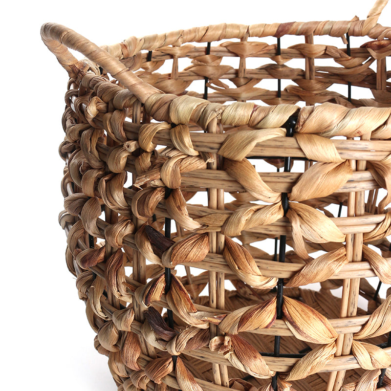 39 CM Multipurpose Handmade Rattan Woven Round Storage Basket with Handles Organizer Baskets for Living Room Bedroom Nursery Laundry - Medaid