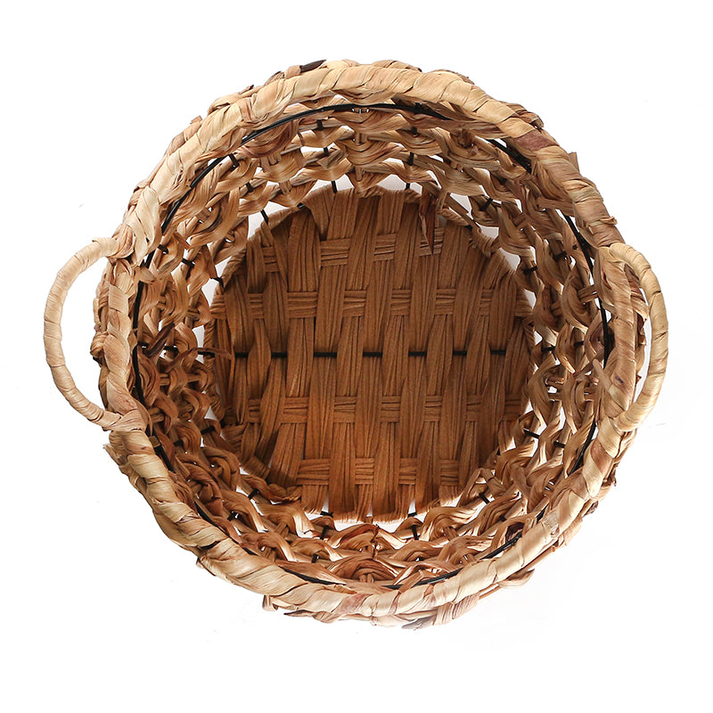 39 CM Multipurpose Handmade Rattan Woven Round Storage Basket with Handles Organizer Baskets for Living Room Bedroom Nursery Laundry - Medaid