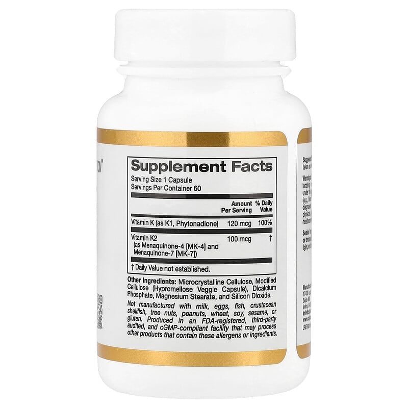 California Gold Nutrition, Vitamin K Complex, 120 mcg, 60 Veggie Capsules - Medaid