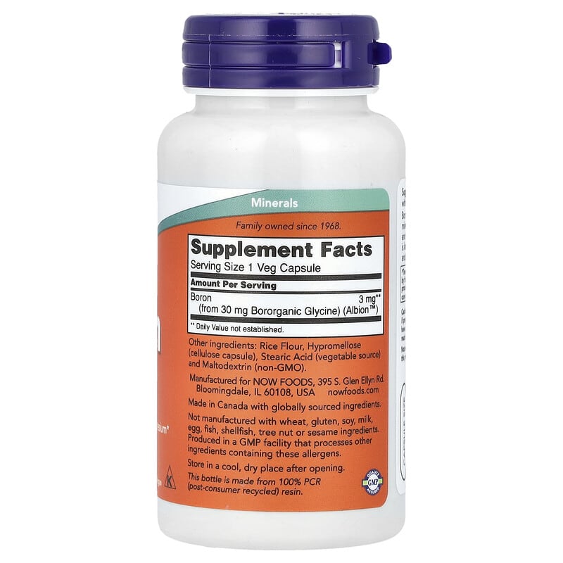 NOW Foods, Boron, 3 mg, 100 Veg Capsules - Medaid