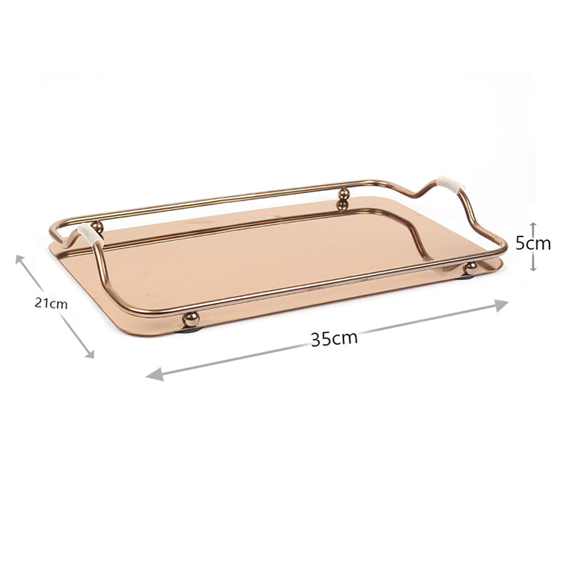 35 CM Stainless Steel Rectangular Mirror Tray with Handles Serving Trays for Food Drinks Snacks and Appetizers Rose Gold - Medaid