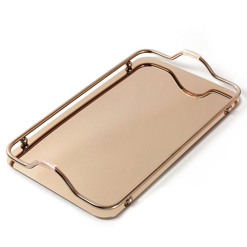 35 CM Stainless Steel Rectangular Mirror Tray with Handles Serving Trays for Food Drinks Snacks and Appetizers Rose Gold - Medaid