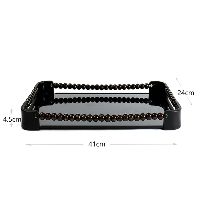 41 CM Plexi Mirrored Top Rectangular Serving Tray with Handles Multifunctional Organizer Tray for Food Drinks Snacks and Appetizers Black - Medaid