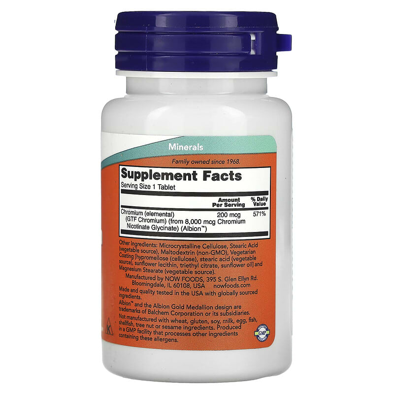 NOW Foods, GTF Chromium, 200 mcg, 100 Tablets - Medaid