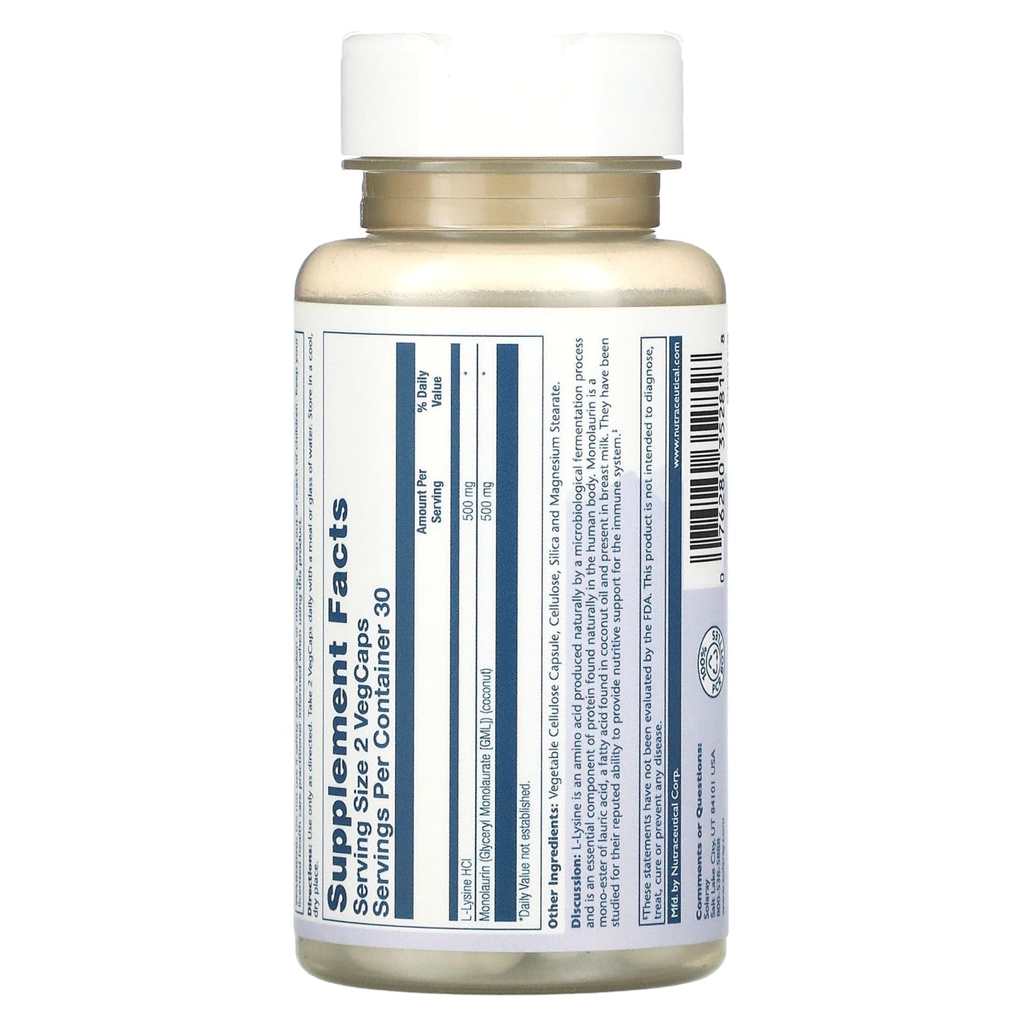 Solaray, L-Lysine Monolaurin 1:1 Ratio, 60 VegCaps - Medaid