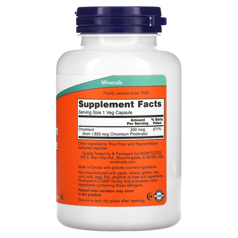 NOW Foods, Chromium Picolinate, 200 mcg, 250 Veg Capsules - Medaid