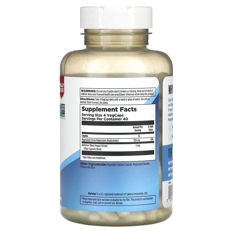 KAL, High Absorption Magnesium Glycinate 350, 160 VegCaps - Medaid