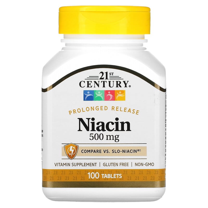 21st Century, Niacin, Prolonged Release, 500 mg, 100 Tablets - Medaid