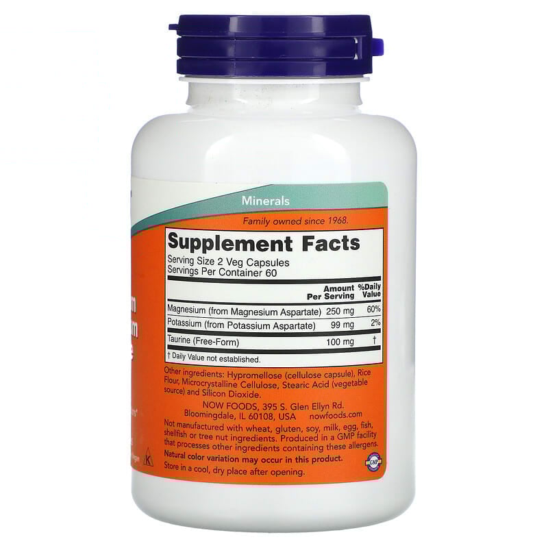 NOW Foods, Magnesium & Potassium Aspartate, 120 Veg Capsules - Medaid