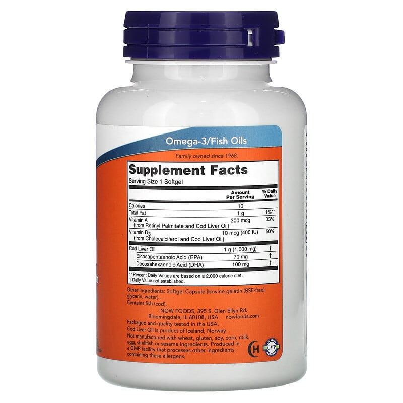 NOW Foods, Cod Liver Oil, Extra Strength, 1,000 mg, 90 Softgels - Medaid
