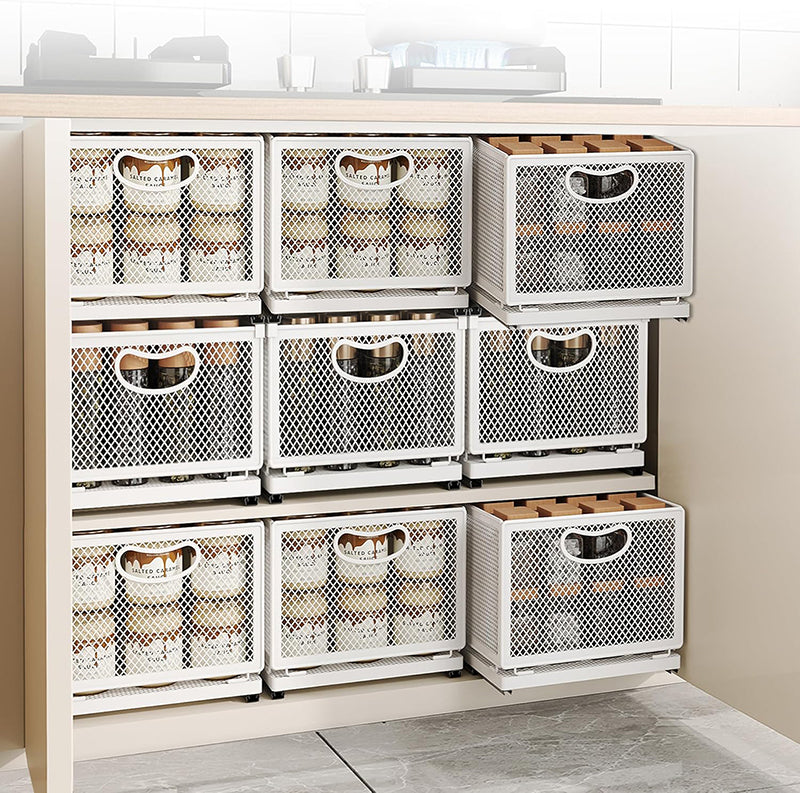 40 CM Pull Out Cabinet Organizer with Adhesive Nano Film Slide Out Pantry Shelves Slide Cabinet Storage Basket with Handle for Kitchen Under Sink - Medaid