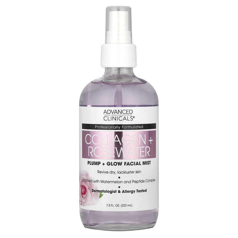 Advanced Clinicals, Collagen + Rosewater, Plump + Glow Facial Mist, 222 ml - Medaid