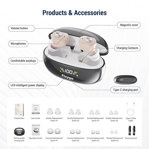Hearing Aids for Seniors Severe Hearing Loss,Latest 16-Channel Digital Rechargeable Hearing Aid with Intelligent Noise Reduction,Invisible Hearing Amplifier With Portable Charging Case(Black) - Medaid