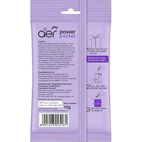 Godrej Aer Power Pocket Bathroom Fragrance -Lavender Bloom 10g - Medaid