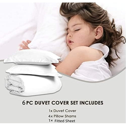 Golden Home King Size Bedsheet 6pcs One Set, High Cotton Quality Bedding Set Duvet Cover (King Size, Grey&White) - Medaid