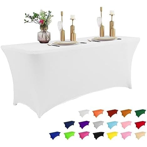2 Pack 6FT Table Cloth for Rectangular Fitted Events Stretch Black Table Covers Washable Table Cover Spandex Tablecloth Table Protector for Party, Wedding, Cocktail, Banquet, Festival - Medaid