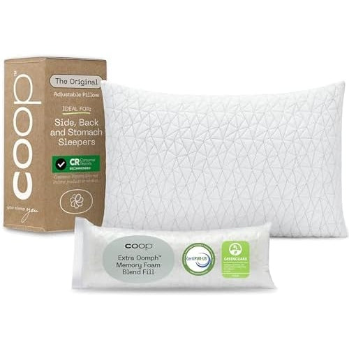 Coop Home Goods Original Cut-Out Adjustable Pillow, Queen Size Bed Pillows for Neck & Head Support, Memory Foam Pillows - Medium Firm for Side Sleeper, CertiPUR-US/GREENGUARD Gold - Medaid