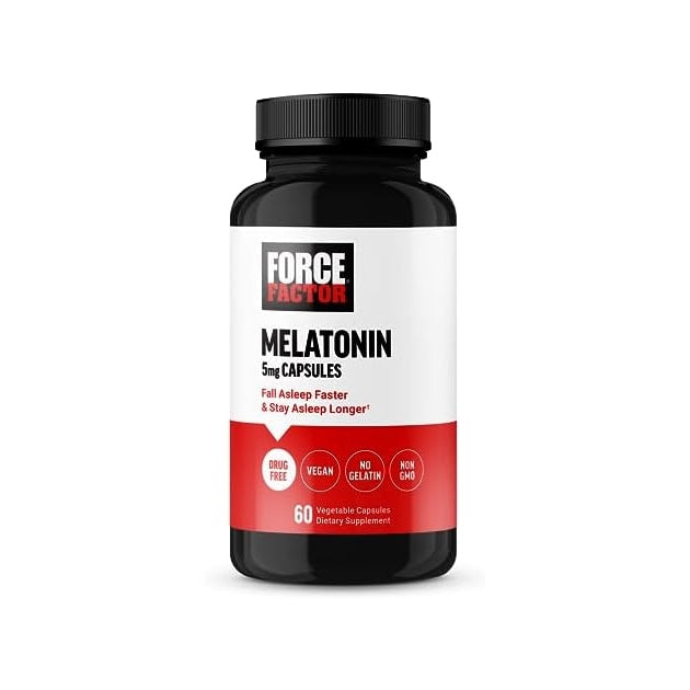 FORCE FACTOR Melatonin 5mg, Drug-Free Supplement, Vegan, Non-GMO, 60 Vegetable Capsules - Medaid
