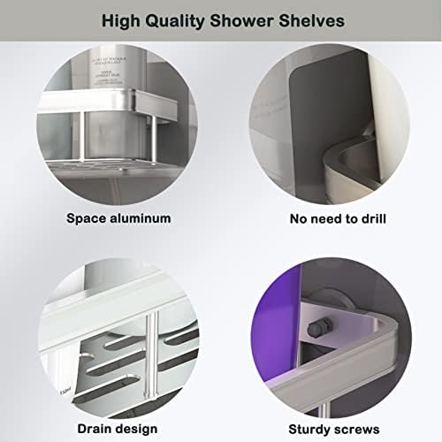 24HOCL Shower Caddy Shelf【Thickened Upgraded Version】, Adhesive Black Bathroom Shower Rack, No Drilling Wall Mounted Shower Organizer, Rustproof Basket for Bathroom, Toilet, Kitchen (2 Pack) - Medaid