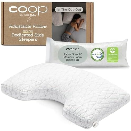 Coop Home Goods Original Cut-Out Adjustable Pillow, Queen Size Bed Pillows for Neck & Head Support, Memory Foam Pillows - Medium Firm for Side Sleeper, CertiPUR-US/GREENGUARD Gold - Medaid