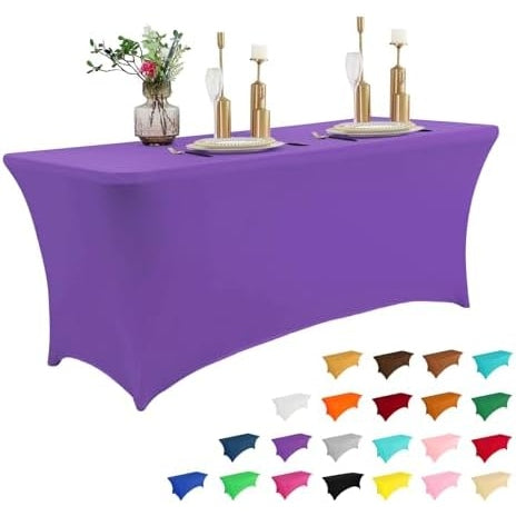2 Pack 6FT Table Cloth for Rectangular Fitted Events Stretch Black Table Covers Washable Table Cover Spandex Tablecloth Table Protector for Party, Wedding, Cocktail, Banquet, Festival - Medaid