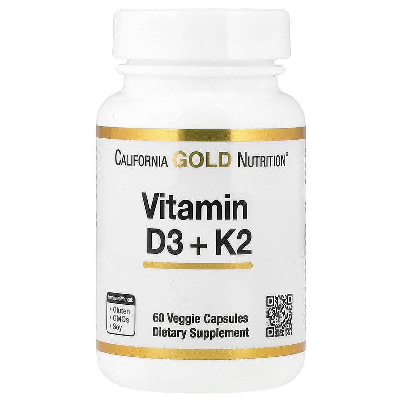 California Gold Nutrition, Vitamin D3 + K2, 60 Veggie Capsules - Medaid