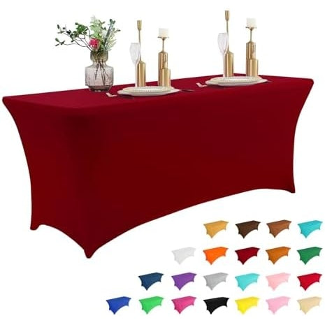 2 Pack 6FT Table Cloth for Rectangular Fitted Events Stretch Black Table Covers Washable Table Cover Spandex Tablecloth Table Protector for Party, Wedding, Cocktail, Banquet, Festival - Medaid