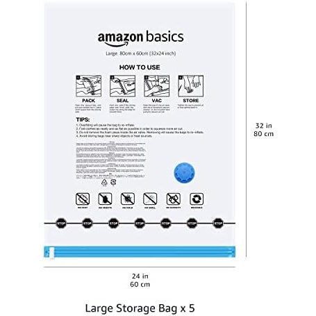 Vacuum Compression Storage Bags with Hand Pump - Large, 5-Pack - Medaid