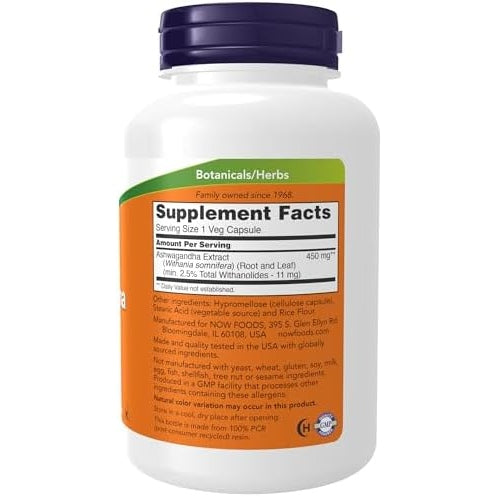 NOW Supplements, Ashwagandha (Withania somnifera) 450 mg (Standardized Extract), 180 Veg Capsules - Medaid