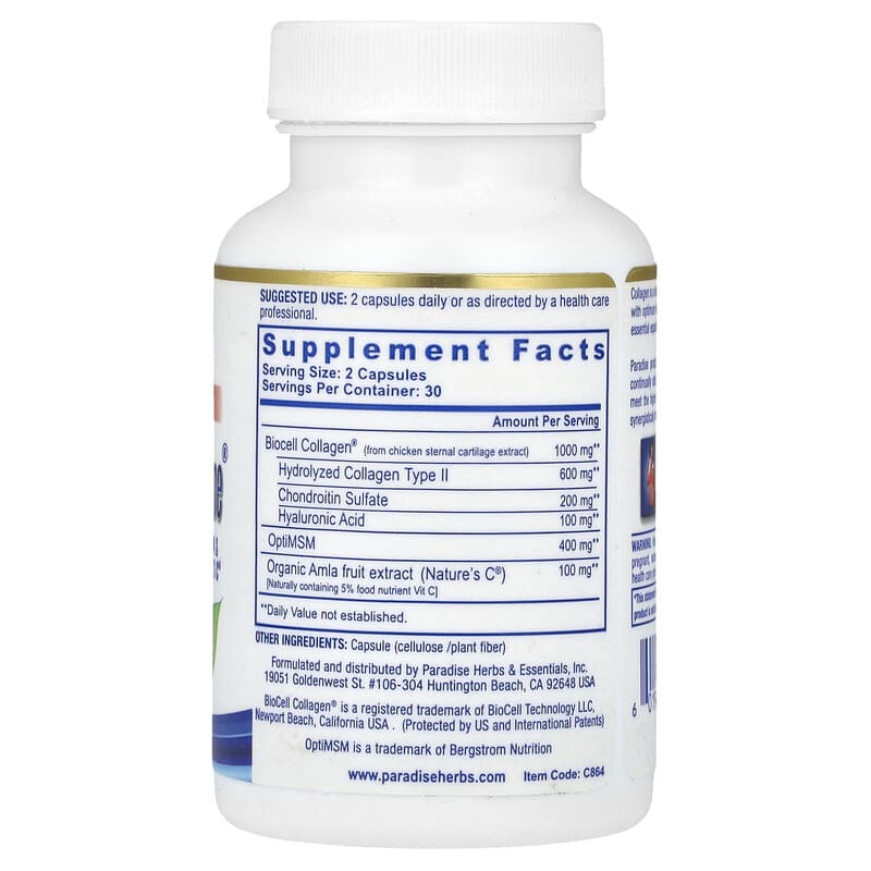 Paradise Herbs, Collagen Type II, OptiMSM & Nature's , 60 Capsules - Medaid