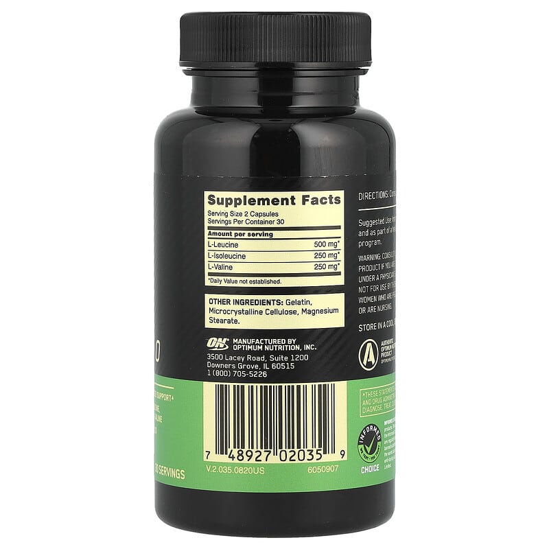 Optimum Nutrition, BCAA 1000, 1,000 mg, 60 Capsules (500 mg per Capsule) - Medaid