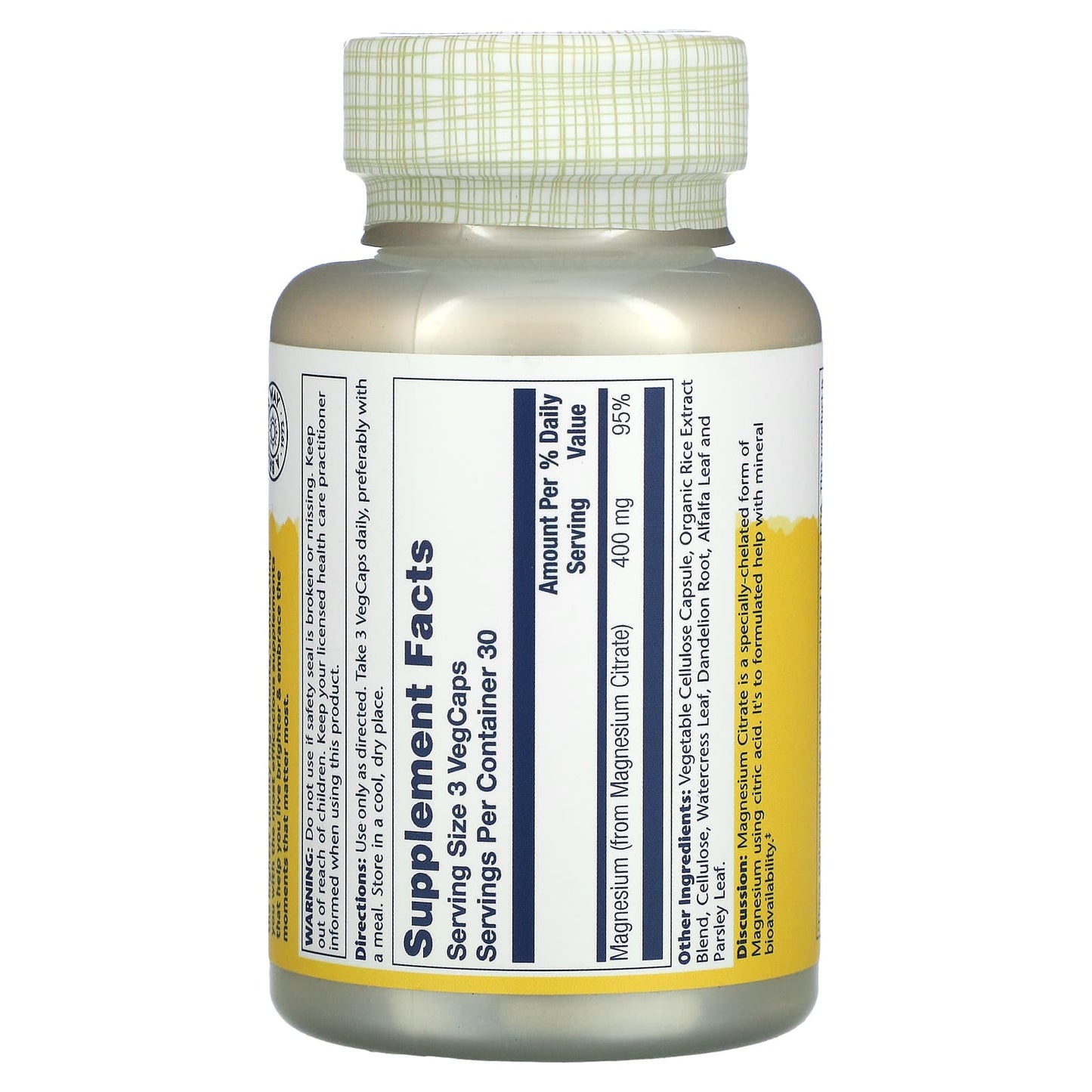 Solaray, Magnesium Citrate, 400 mg, 90 Capsules (133 mg per Capsule) - Medaid