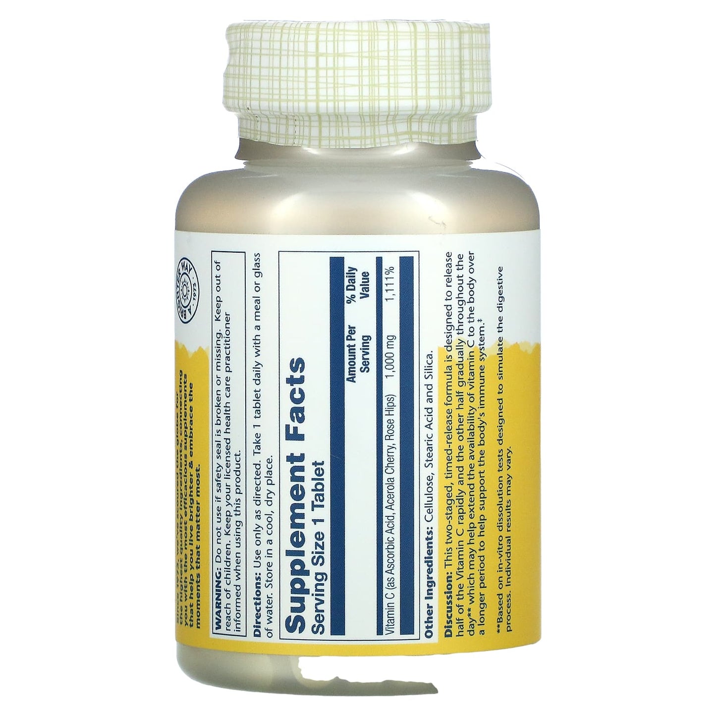 Solaray, Timed Release Vitamin C with Rose Hip & Acerola, 1,000 mg, 100 Tablets - Medaid