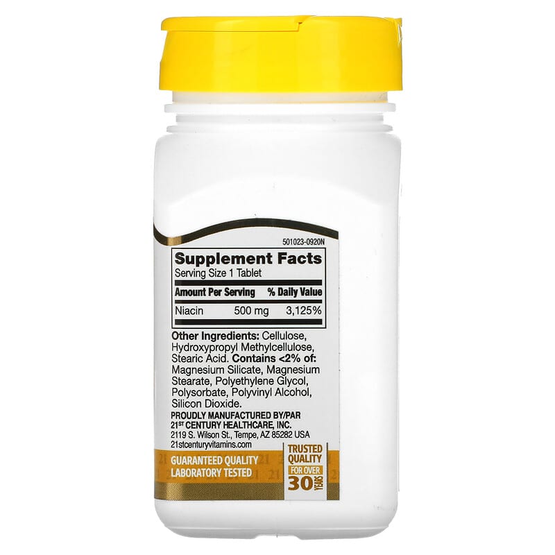21st Century, Niacin, Prolonged Release, 500 mg, 100 Tablets - Medaid