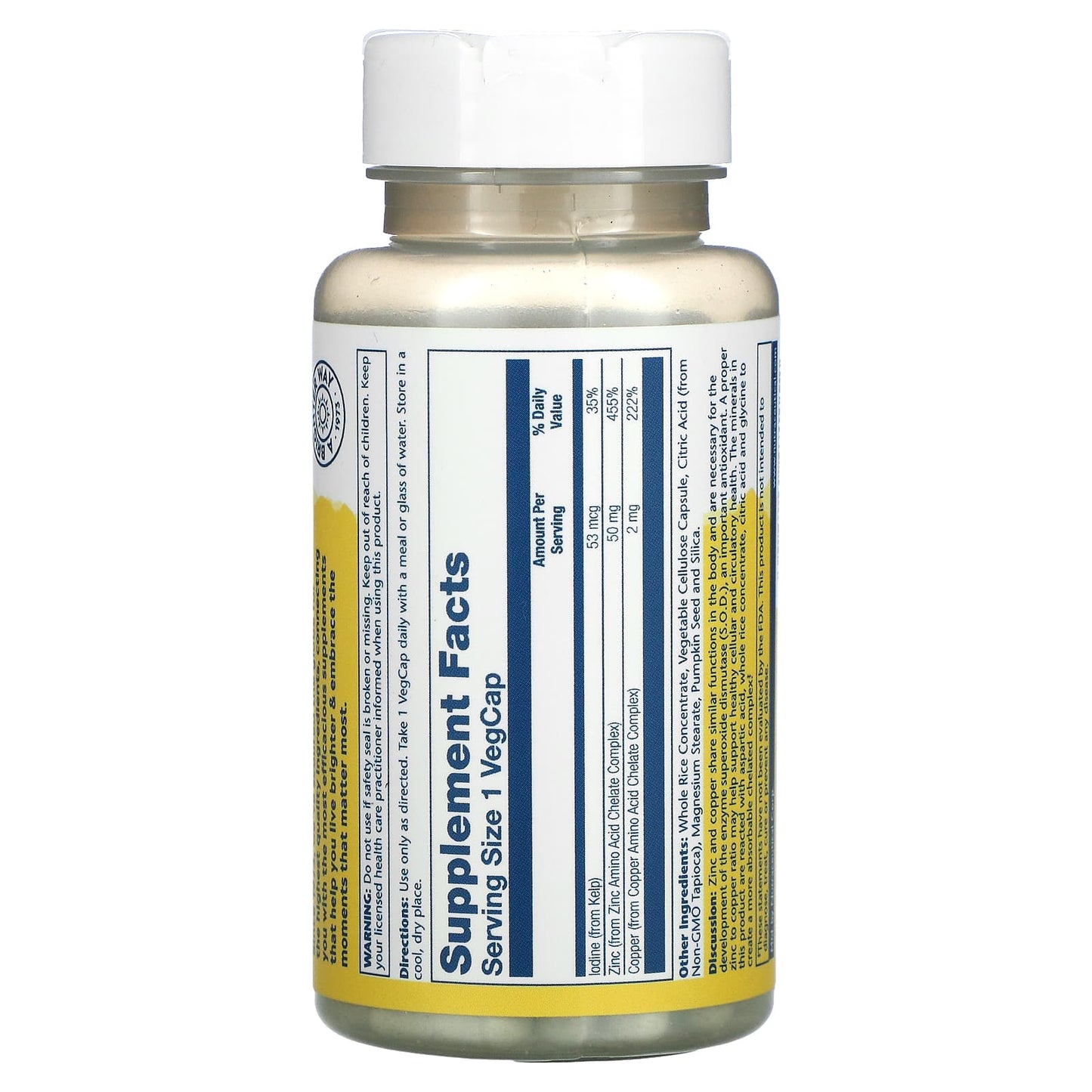 Solaray, Zinc Copper with Kelp & Pumpkin Seed, 100 VegCaps - Medaid