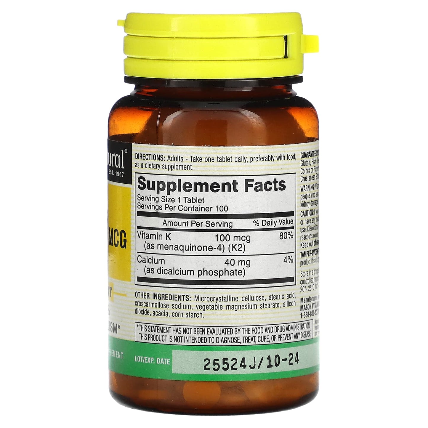 Mason Natural, Vitamin K2, 100 mcg, 100 Tablets - Medaid