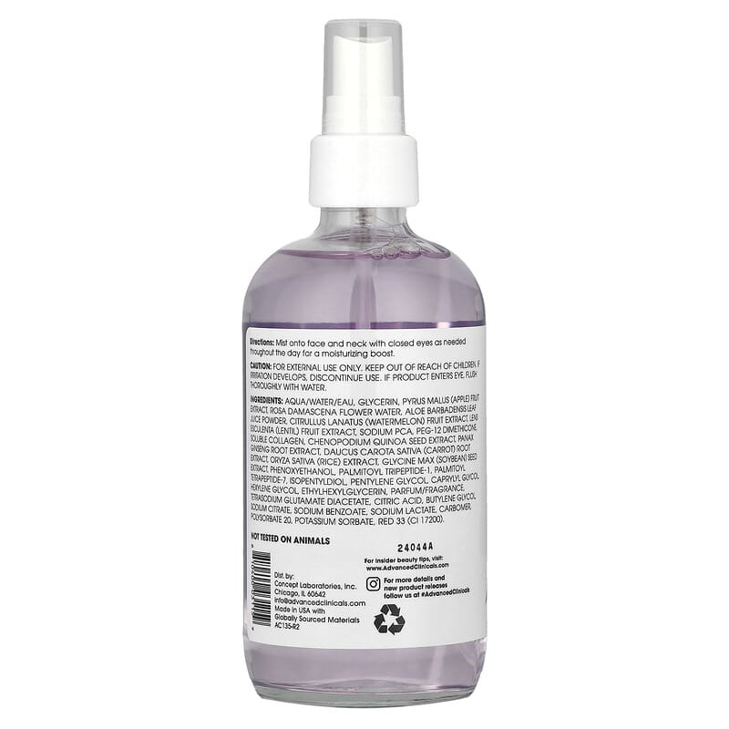 Advanced Clinicals, Collagen + Rosewater, Plump + Glow Facial Mist, 222 ml - Medaid