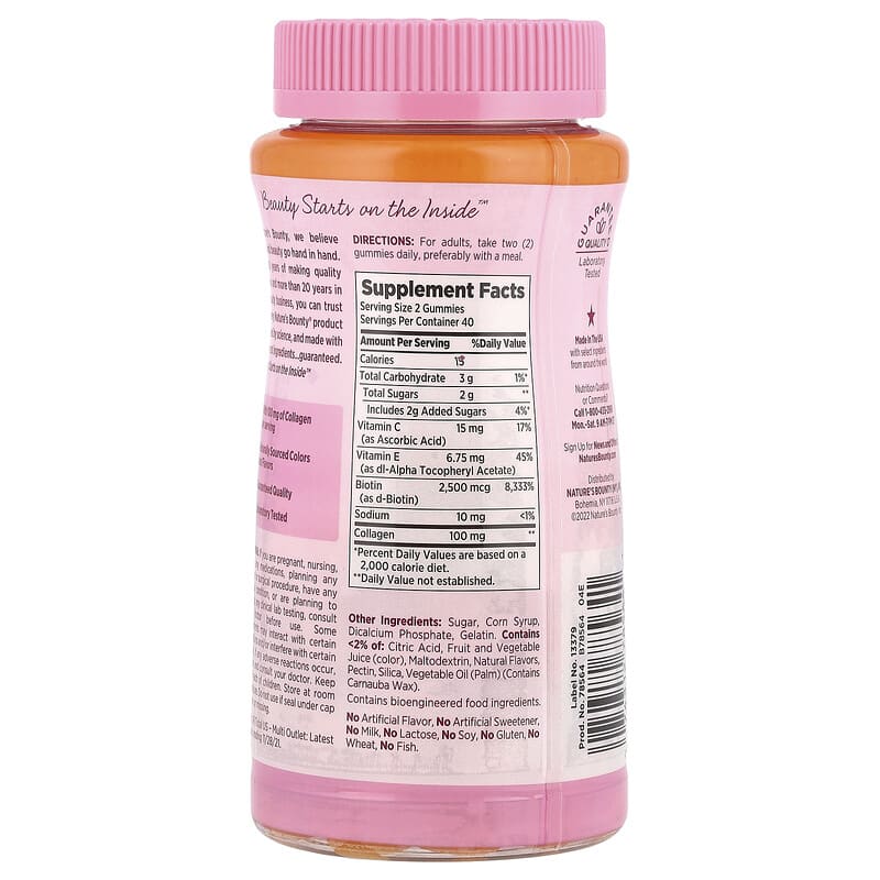 Nature's Bounty, Optimal Solutions, Hair, Skin, & Nails Gummies, Collagen & Biotin, Tropical Citrus, 80 Gummies - Medaid