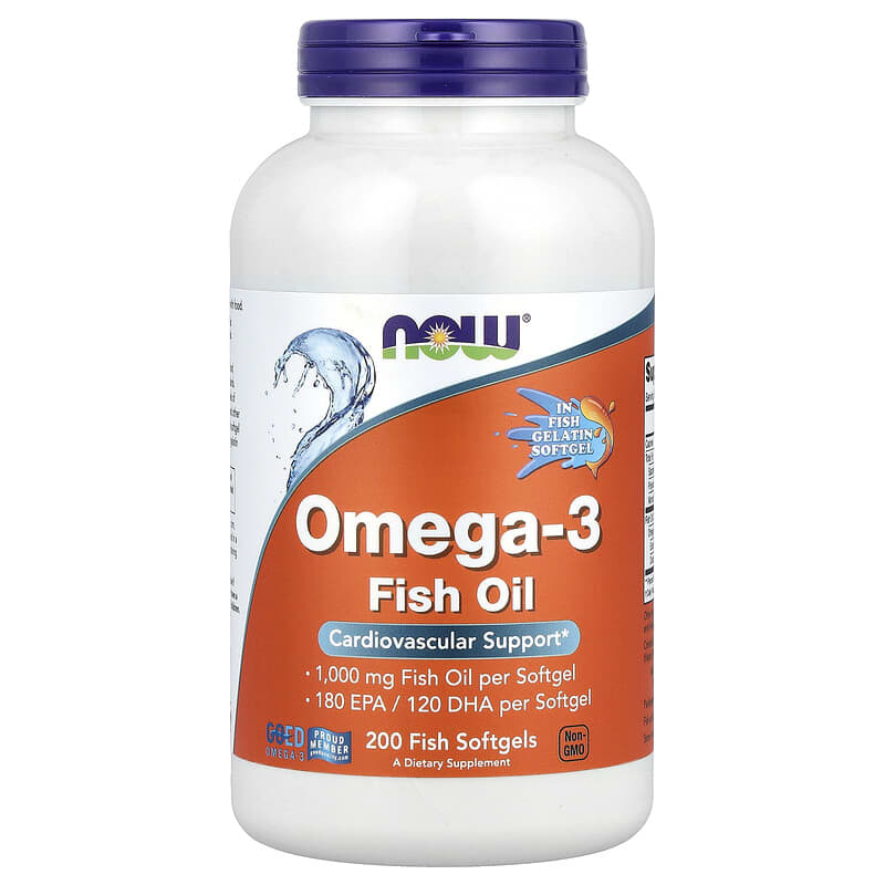 NOW Foods, Omega-3 Fish Oil, 1000 mg, 200 Fish Softgels - Medaid